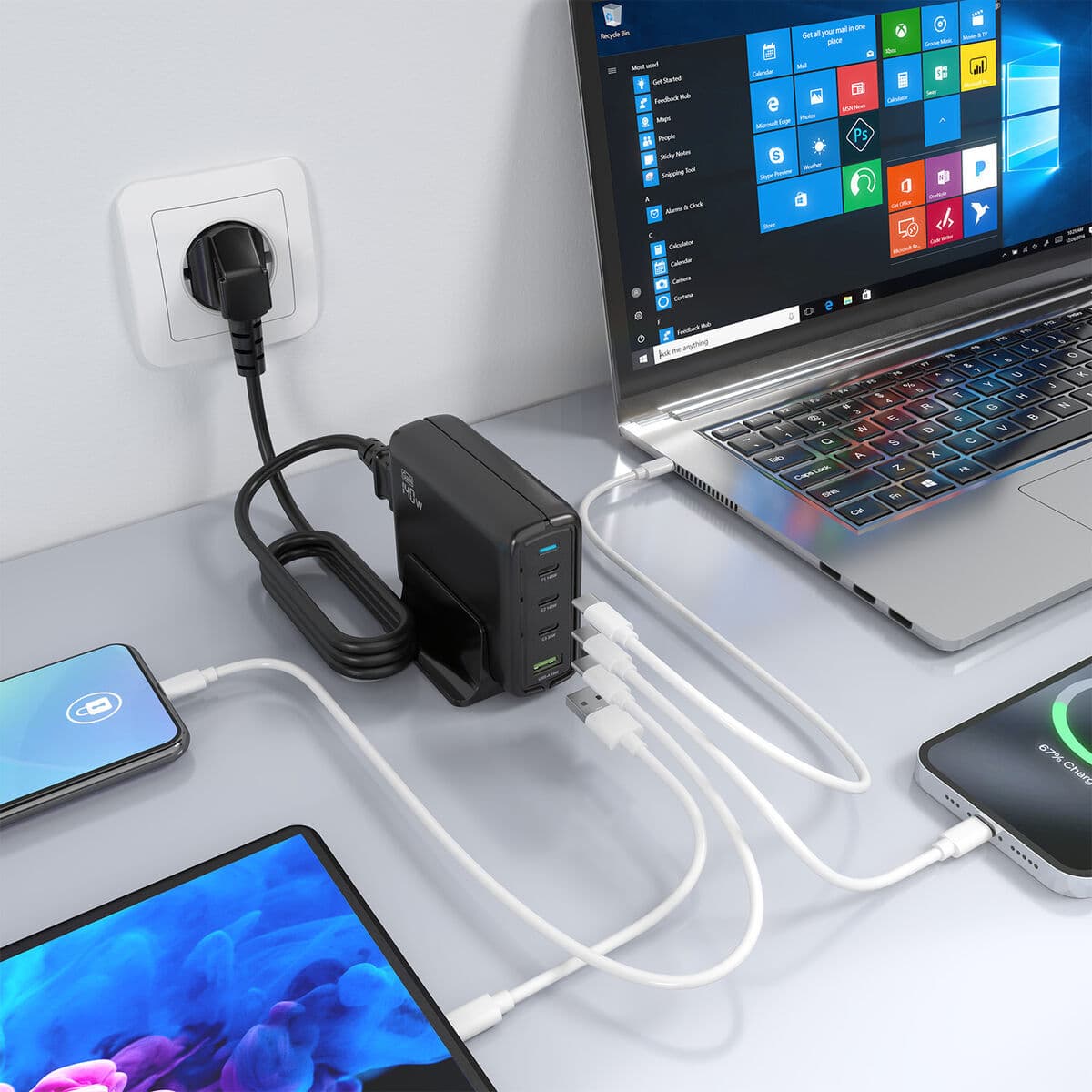 Chargeur mural Aisens GAN Noir 140 W 50 W - Image 6