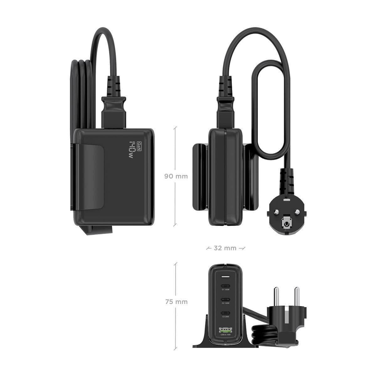 Chargeur mural Aisens GAN Noir 140 W 50 W - Image 4
