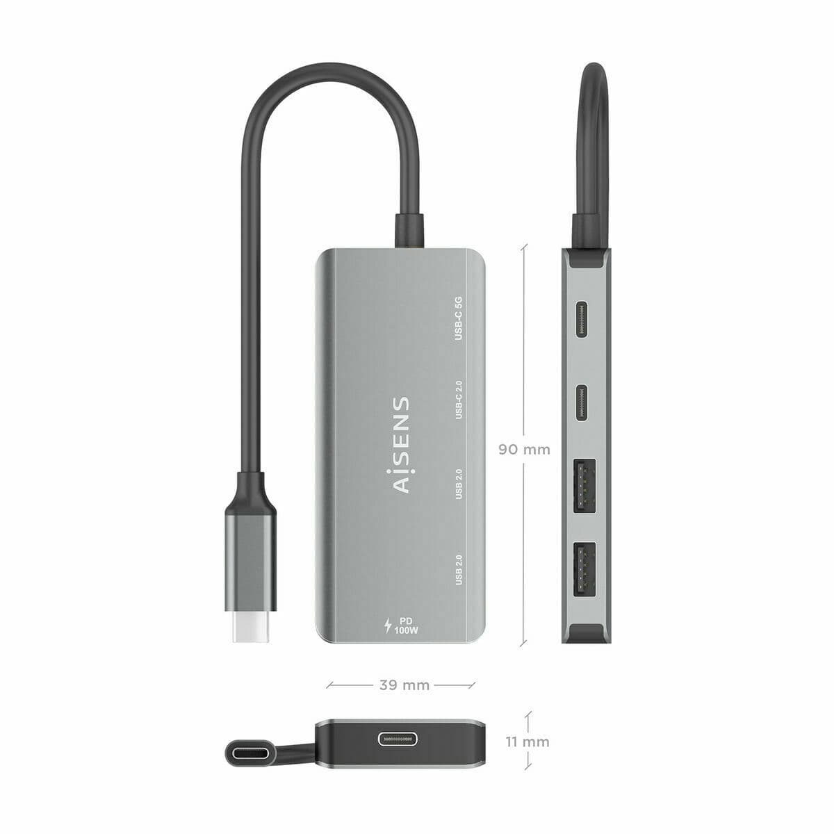 Hub USB Aisens CPNT Gris 100 W 50 W - Image 4