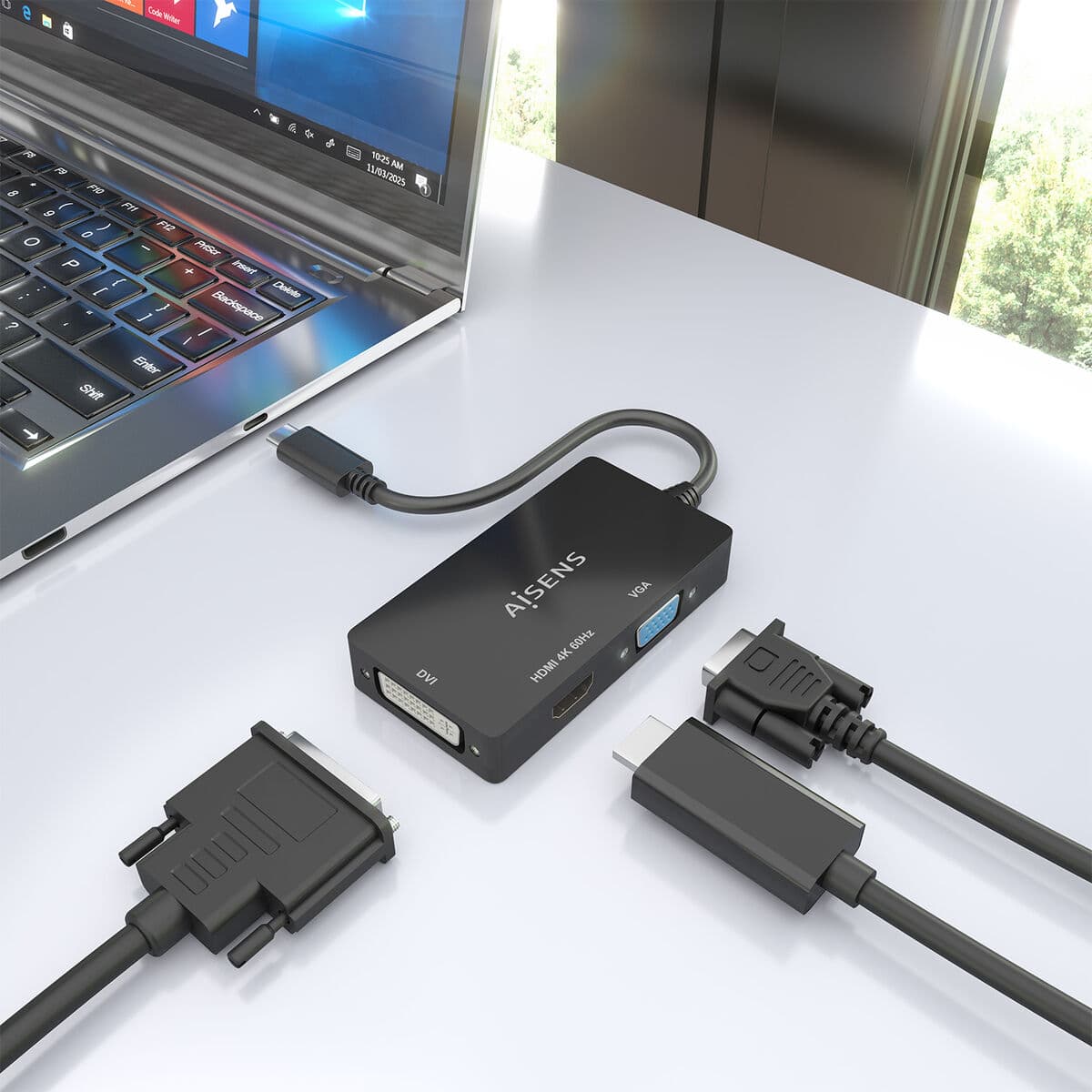 USB-C-zu-VGA/HDMI/DVI-Adapter Aisens A109-0954 Schwarz 15 cm - Image 6