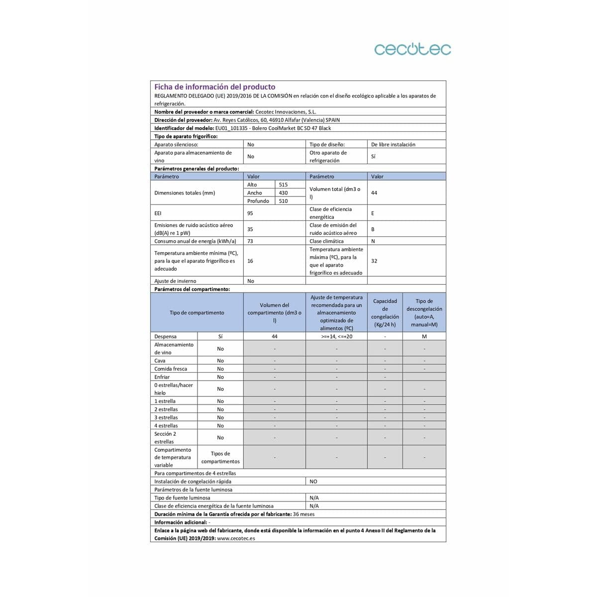 Mini Nevera Cecotec Bolero CoolMarket BC SD 47 65 W 51,3 x 42 x 51 cm Negro 44 L - Image 5