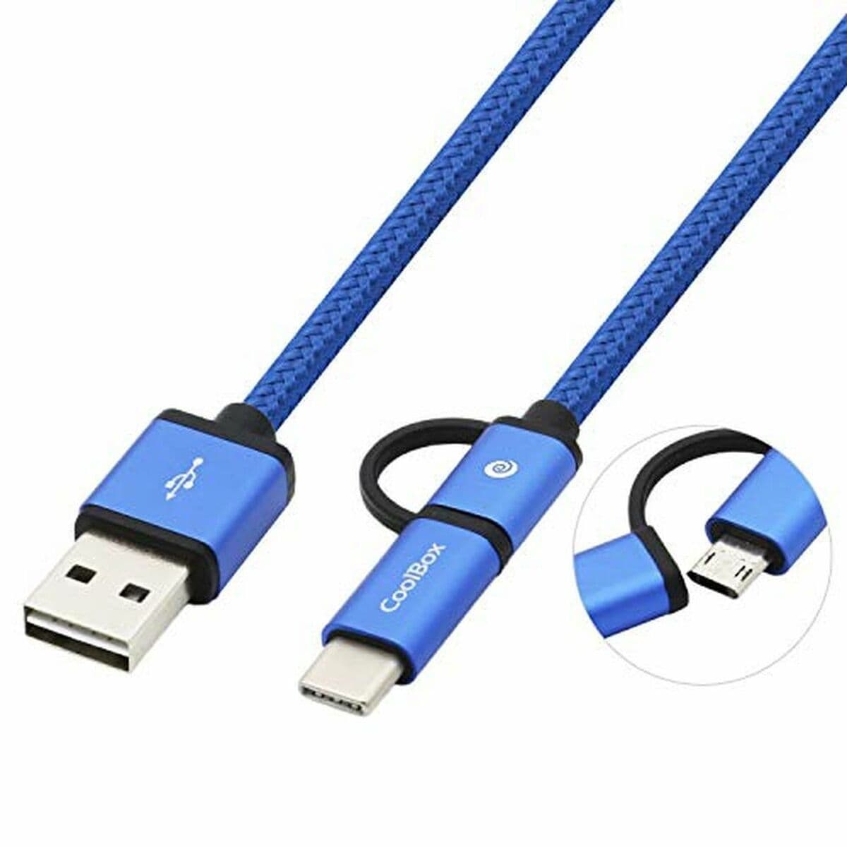 Cavo da USB a Micro USB e USB-C CoolBox COO-CAB-U2MC-BL Azzurro