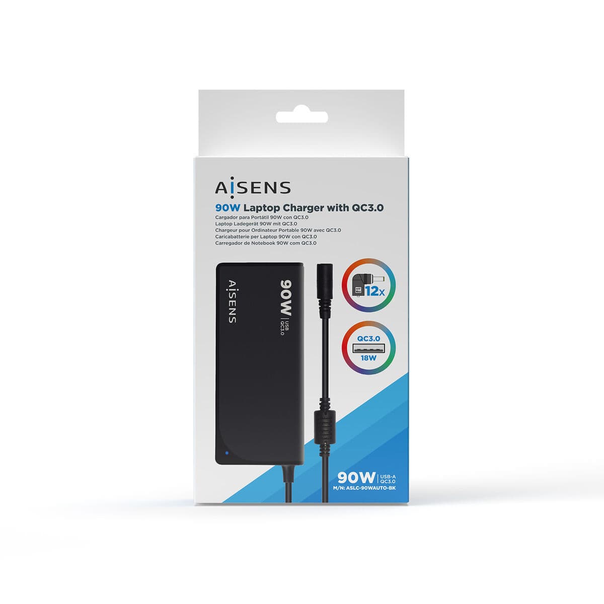 Chargeur d'ordinateur portable Aisens ASLC-90WAUTO-BK 90 W Universel