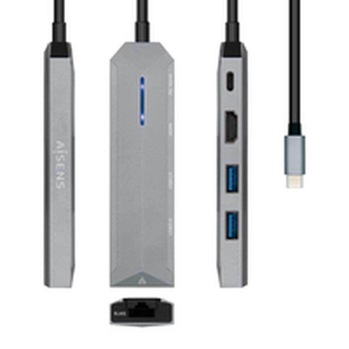 Hub USB Aisens ASUC-5P003-GR Gris 100 W - Image 2