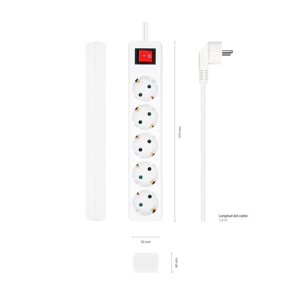 Steckerleiste mit 5 Steckdosen und Schalter Aisens A154-0651 Weiß 3500 W - Image 9