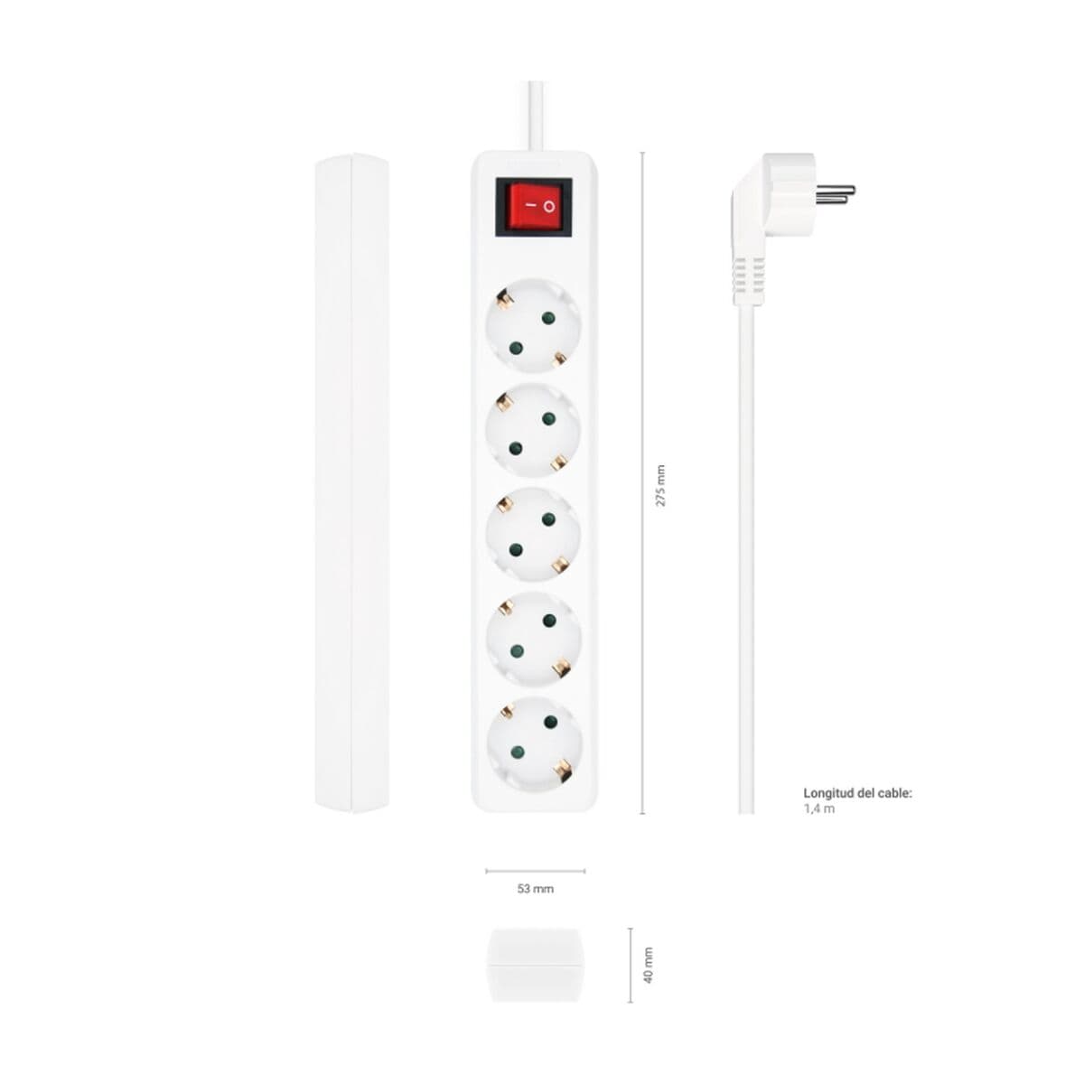 Steckerleiste mit 5 Steckdosen und Schalter Aisens A154-0651 Weiß 3500 W - Image 11