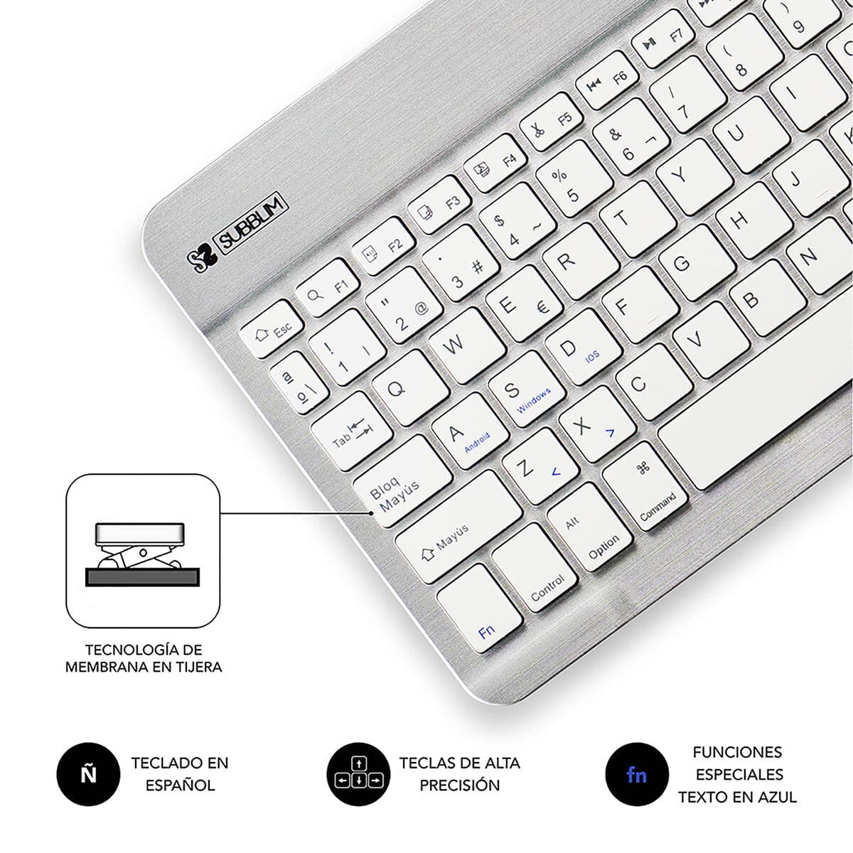 Clavier Bluetooth Subblim SUB-KBT-SM0001 Argenté Espagnol Qwerty - Image 2