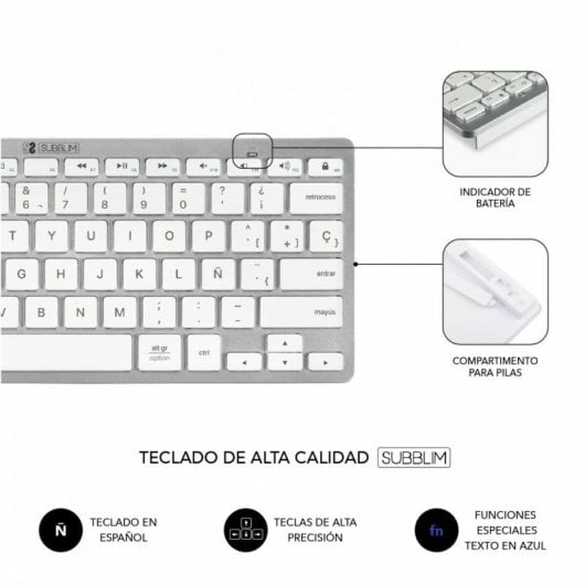 Tastatură și Mouse Subblim SUBKBC-OCO010 Argintiu (2 Unități) - Image 14