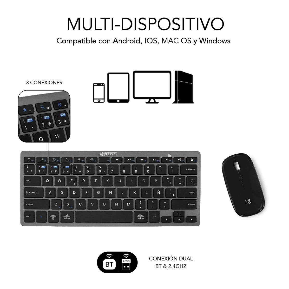 Tastatură și Mouse Subblim SUBKBC-OCO020 Negru Gri (2 Unități) - Image 9