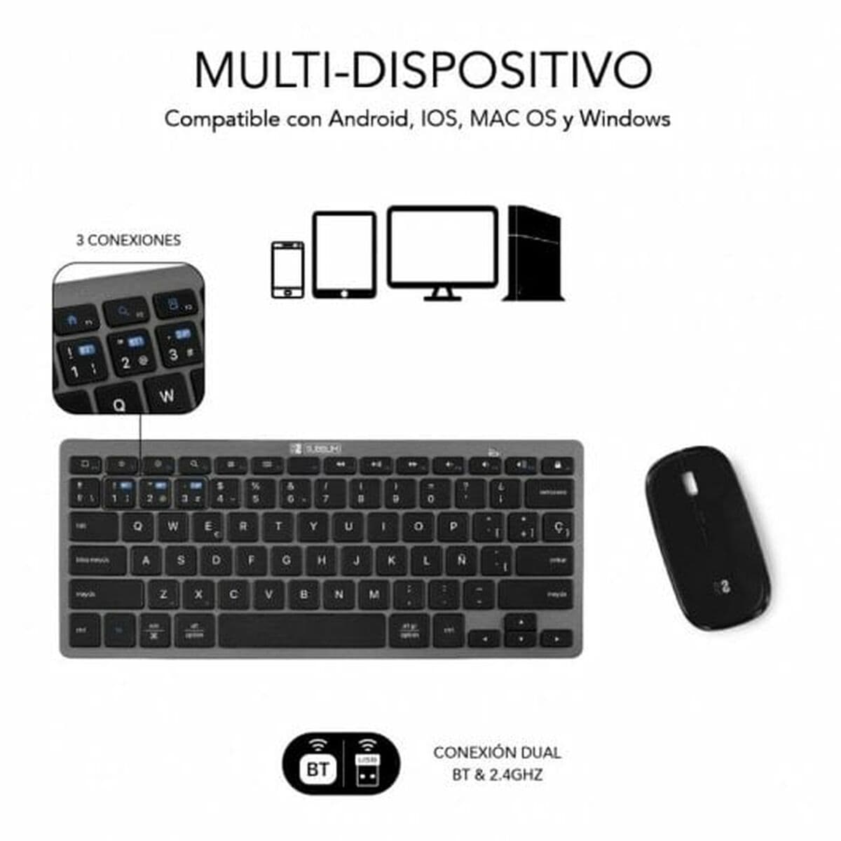 Tastatură și Mouse Subblim SUBKBC-OCO020 Negru Gri (2 Unități) - Image 15