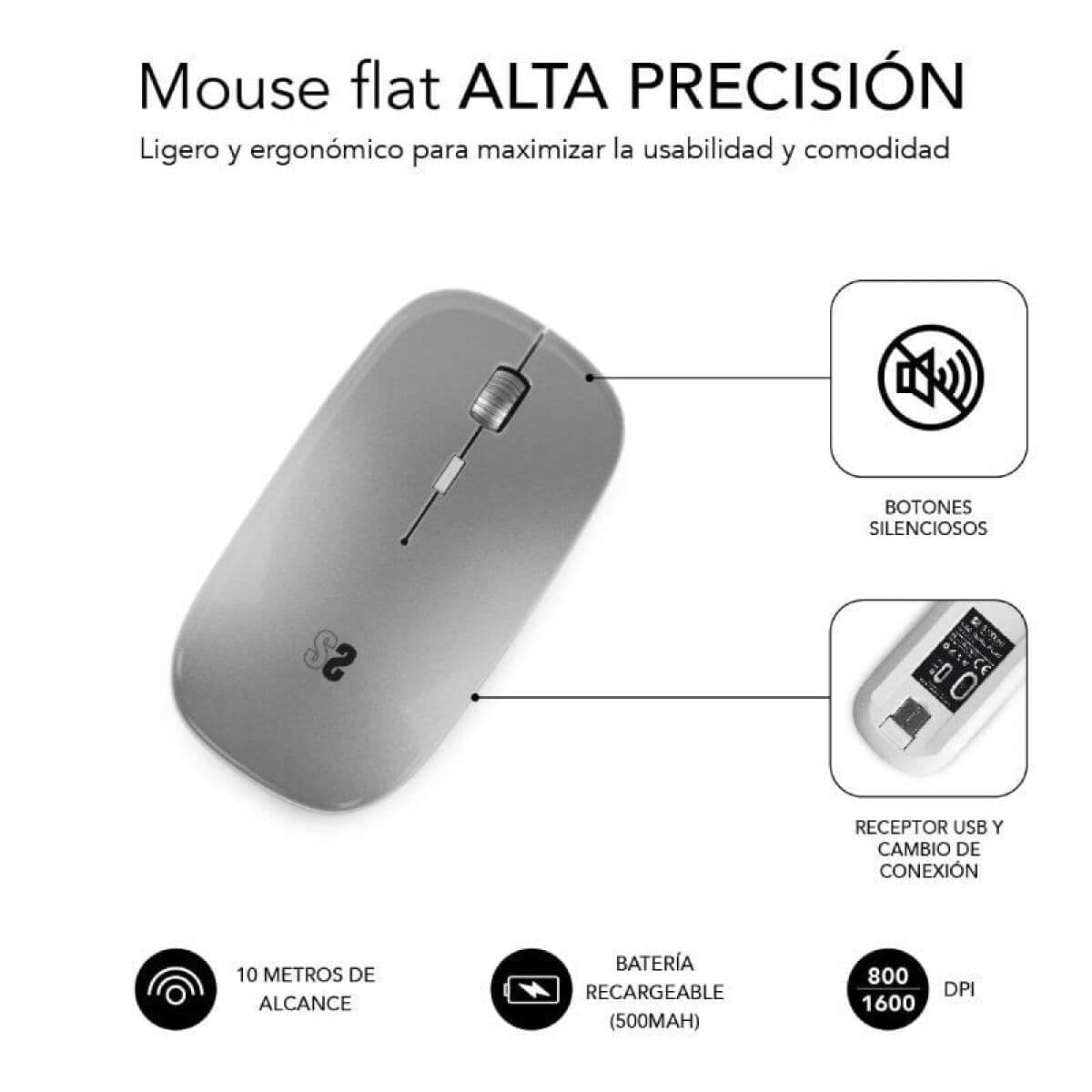 Souris Subblim SUBMO-DFLAT22 Argenté 1600 dpi - Image 2