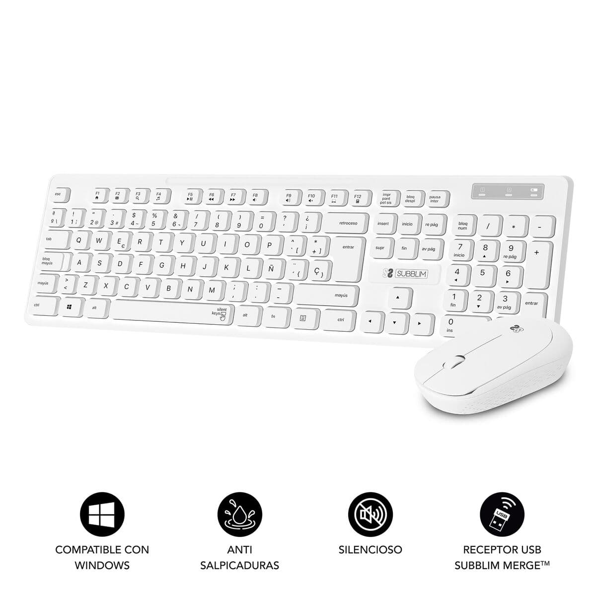 Tastatur mit Drahtloser Maus Subblim SUBKBC-CSSW11 Weiß Qwerty Spanisch - Image 18