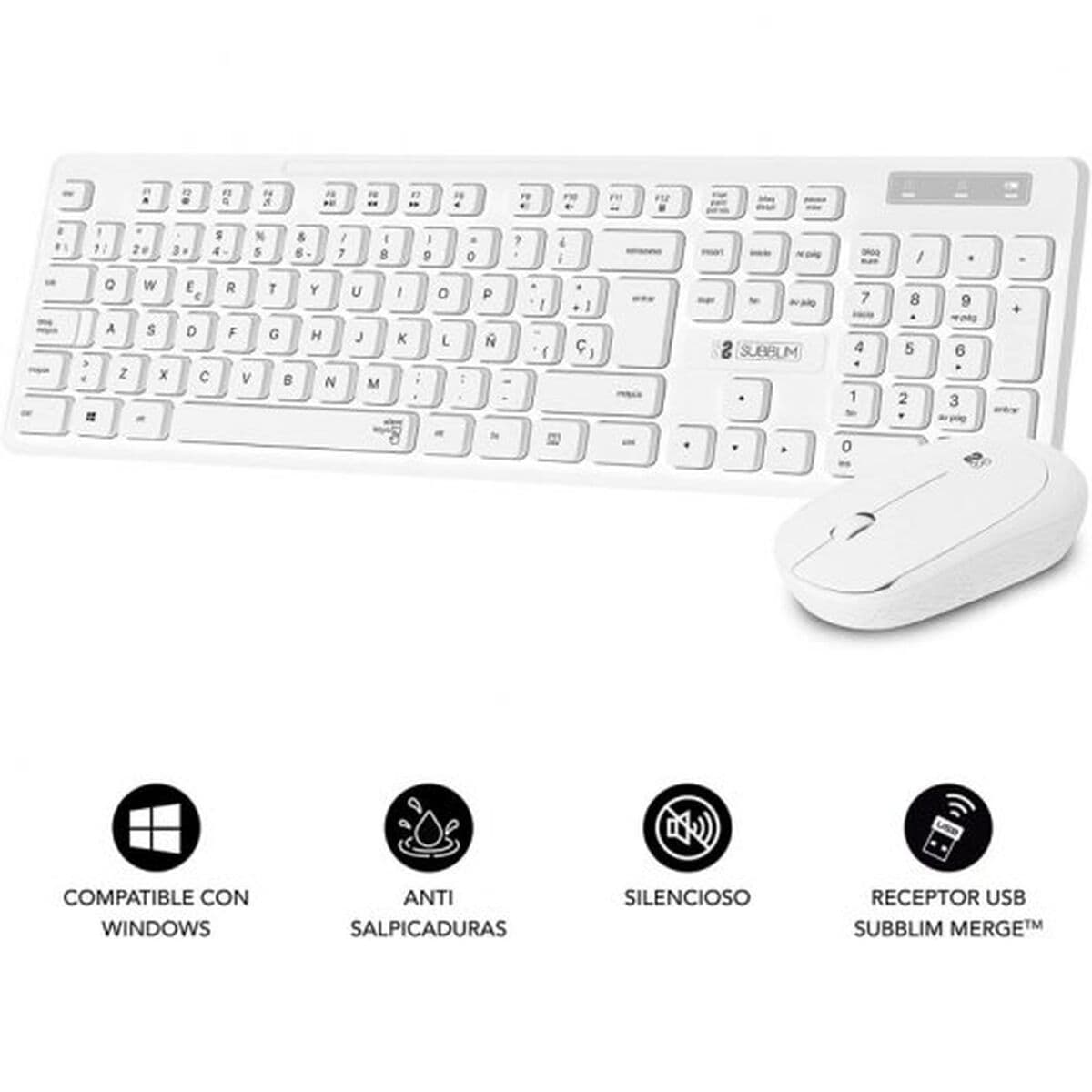 Tastatur mit Drahtloser Maus Subblim SUBKBC-CSSW11 Weiß Qwerty Spanisch - Image 17