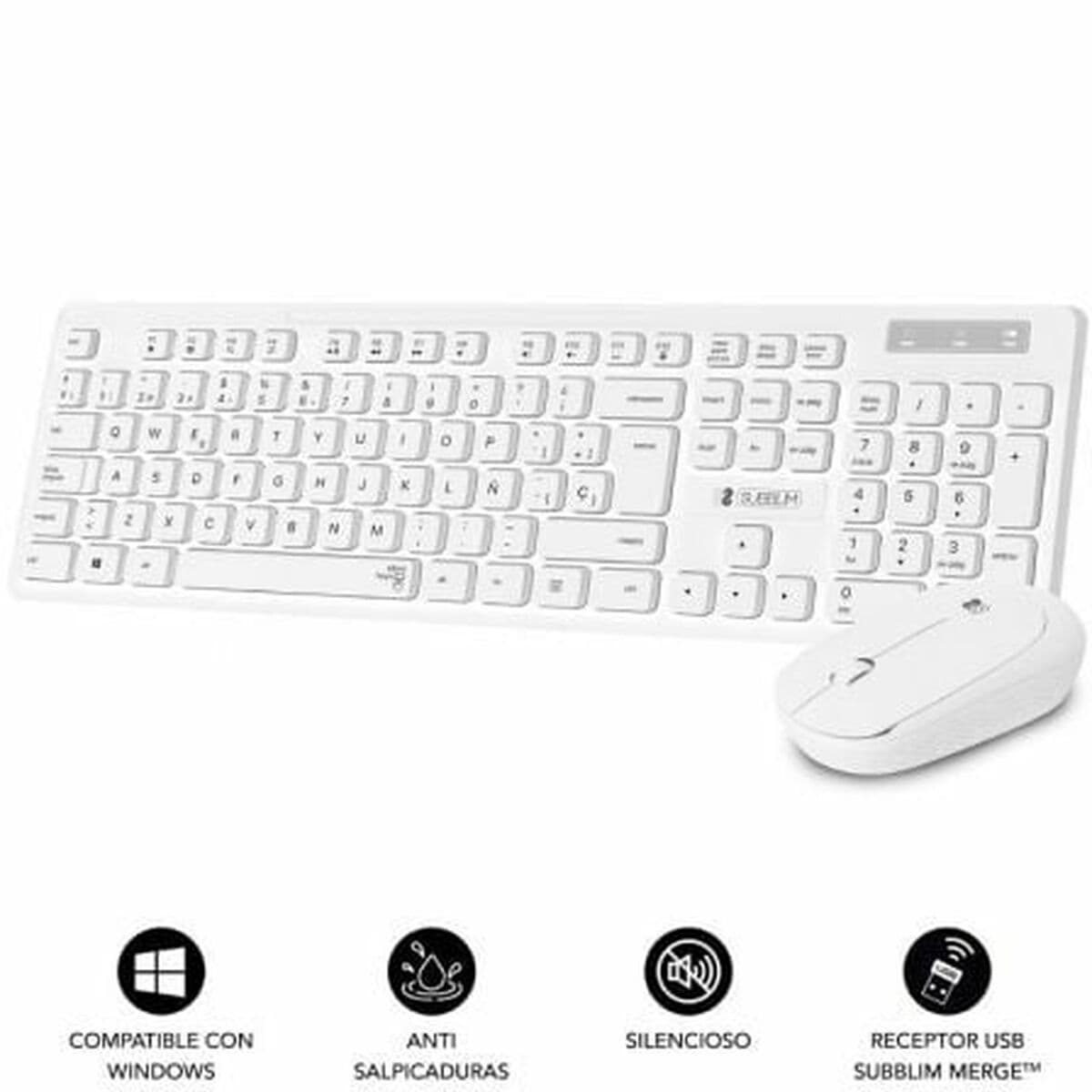 Tastatur mit Drahtloser Maus Subblim SUBKBC-CSSW11 Weiß Qwerty Spanisch - Image 6