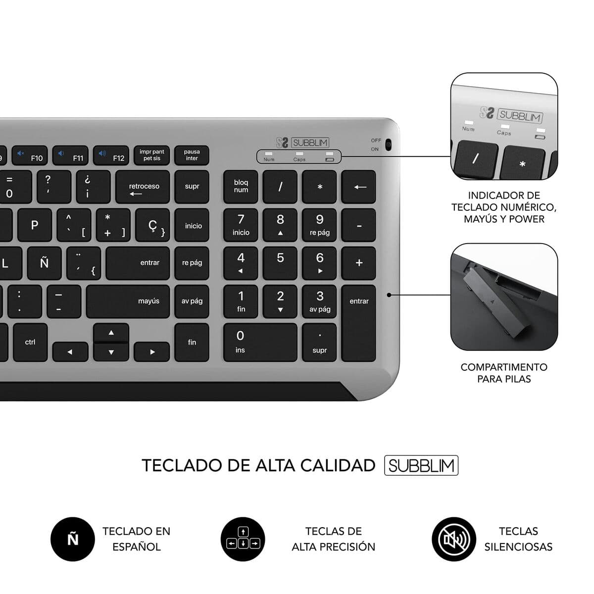 Clavier et souris sans fil Subblim SUBKBC-DCEP20 Gris Espagnol Qwerty - Image 9
