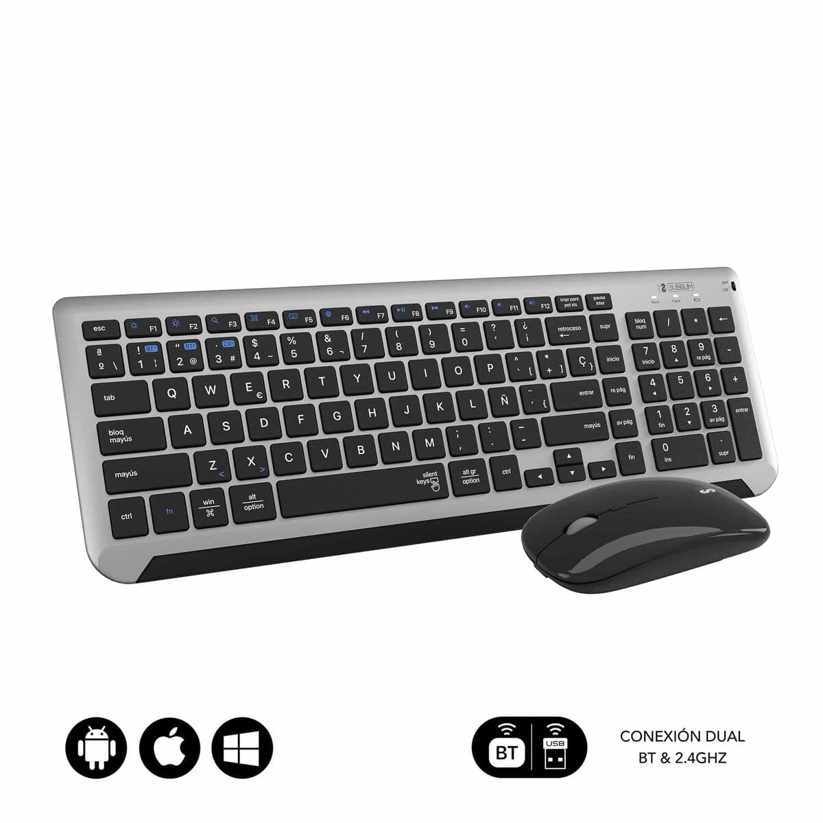 Clavier et souris sans fil Subblim SUBKBC-DCEP20 Gris Espagnol Qwerty - Image 20