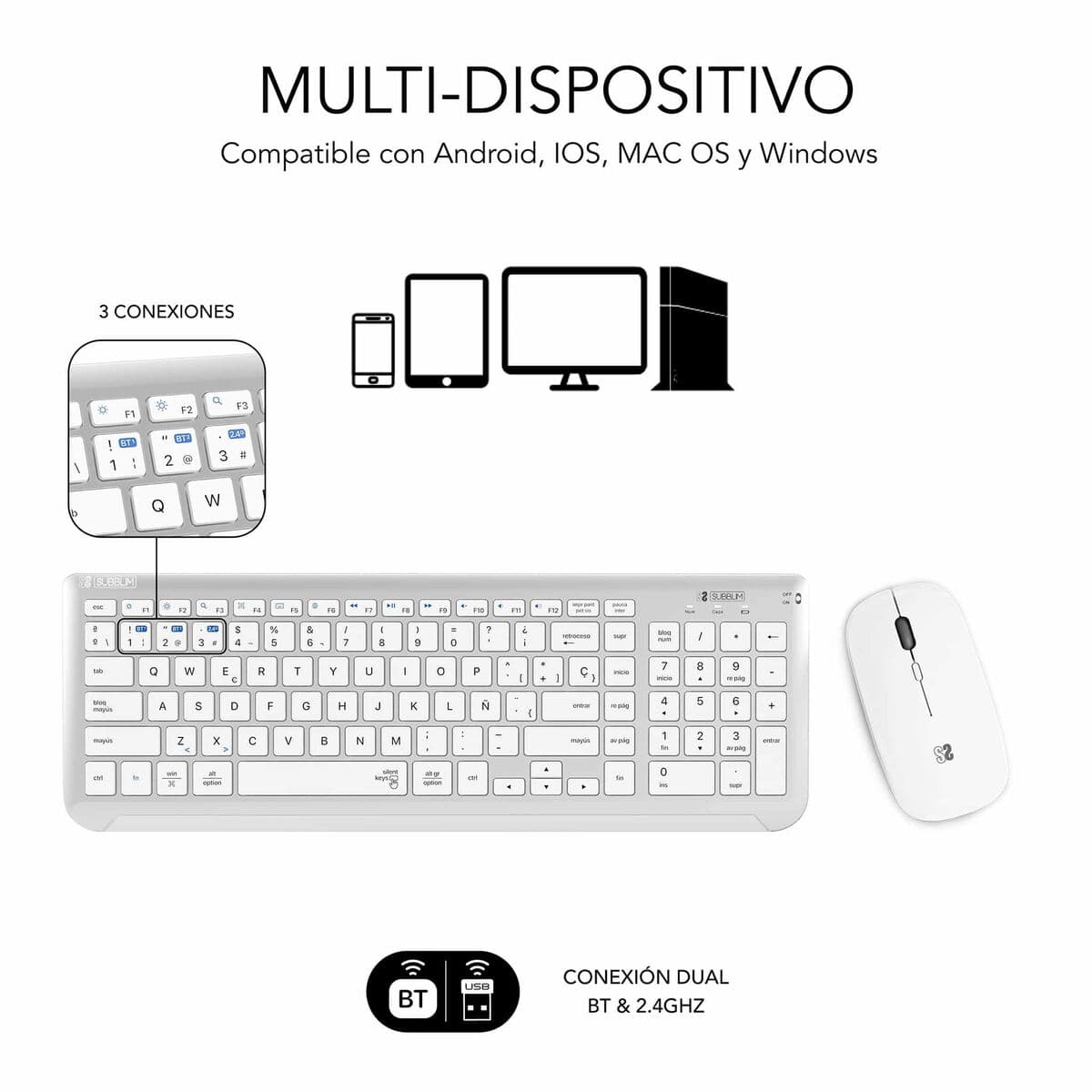 Clavier et souris sans fil Subblim SUBKBC-DCEP20 Gris Espagnol Qwerty - Image 21