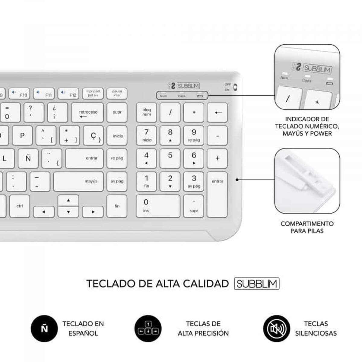 Clavier et souris sans fil Subblim SUBKBC-DCEP20 Gris Espagnol Qwerty - Image 24