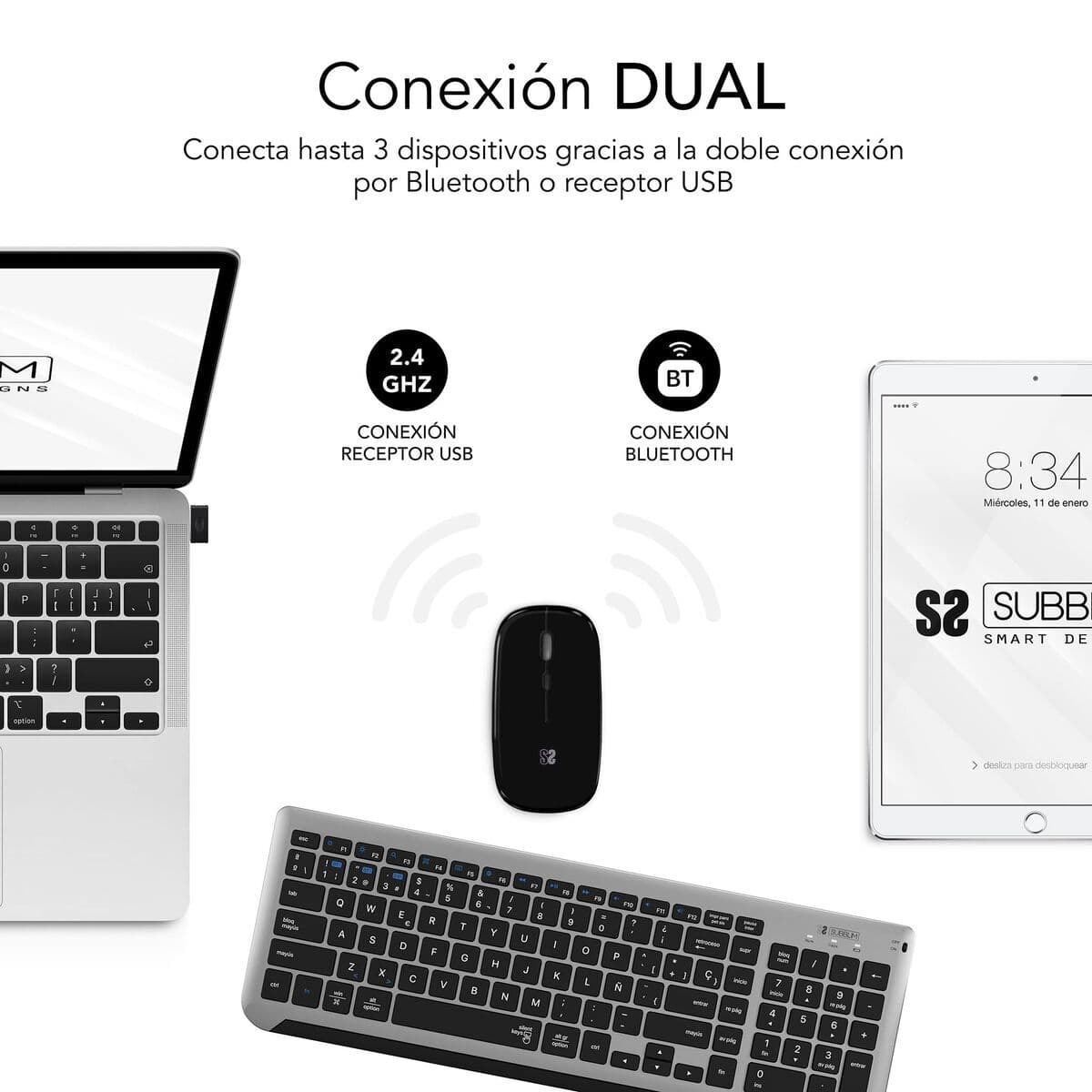 Clavier et souris sans fil Subblim SUBKBC-DCEP20 Gris Espagnol Qwerty - Image 12