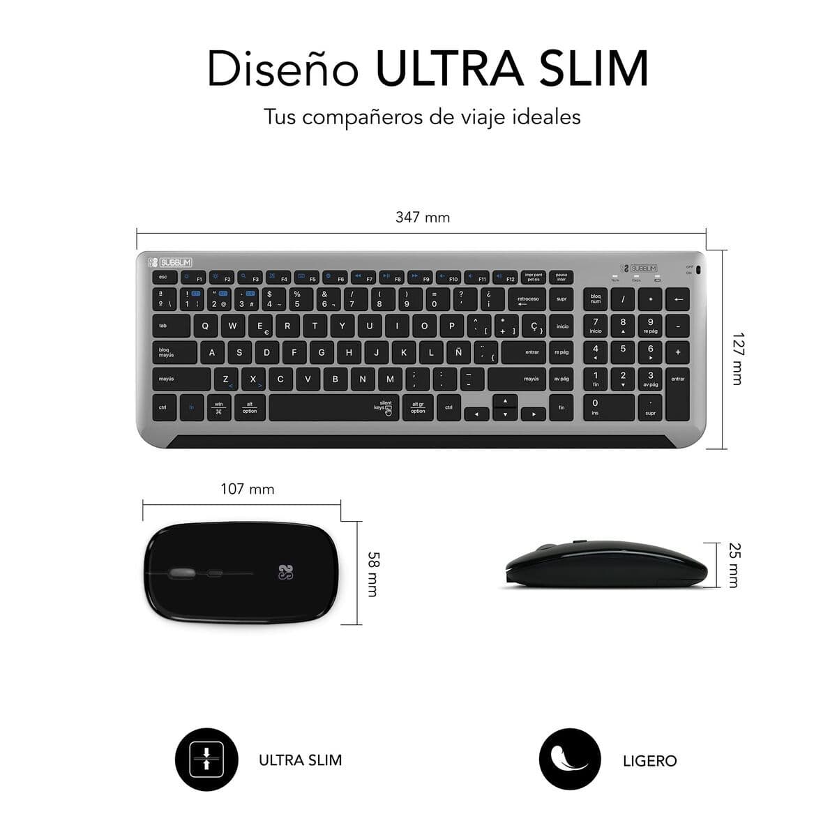 Clavier et souris sans fil Subblim SUBKBC-DCEP20 Gris Espagnol Qwerty - Image 14
