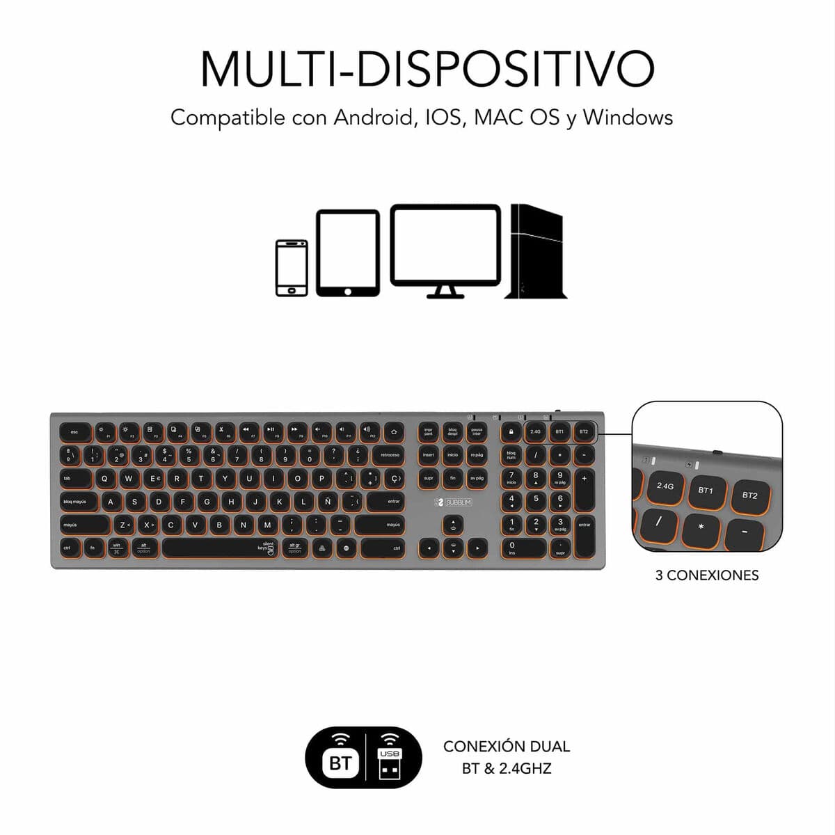 Clavier Bluetooth Subblim SUBKB-3MIE310 Noir - Image 41
