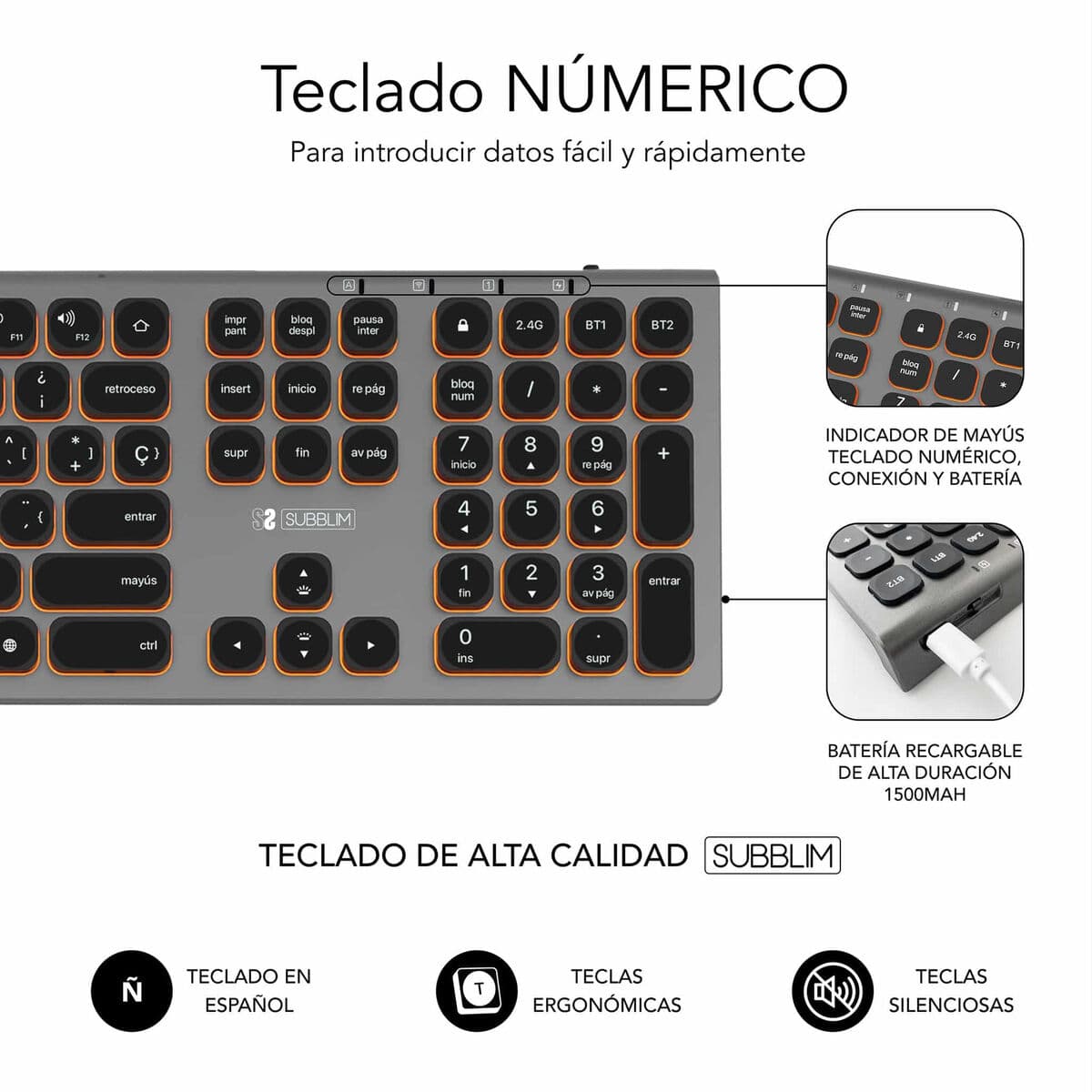Clavier Bluetooth Subblim SUBKB-3MIE310 Noir - Image 44