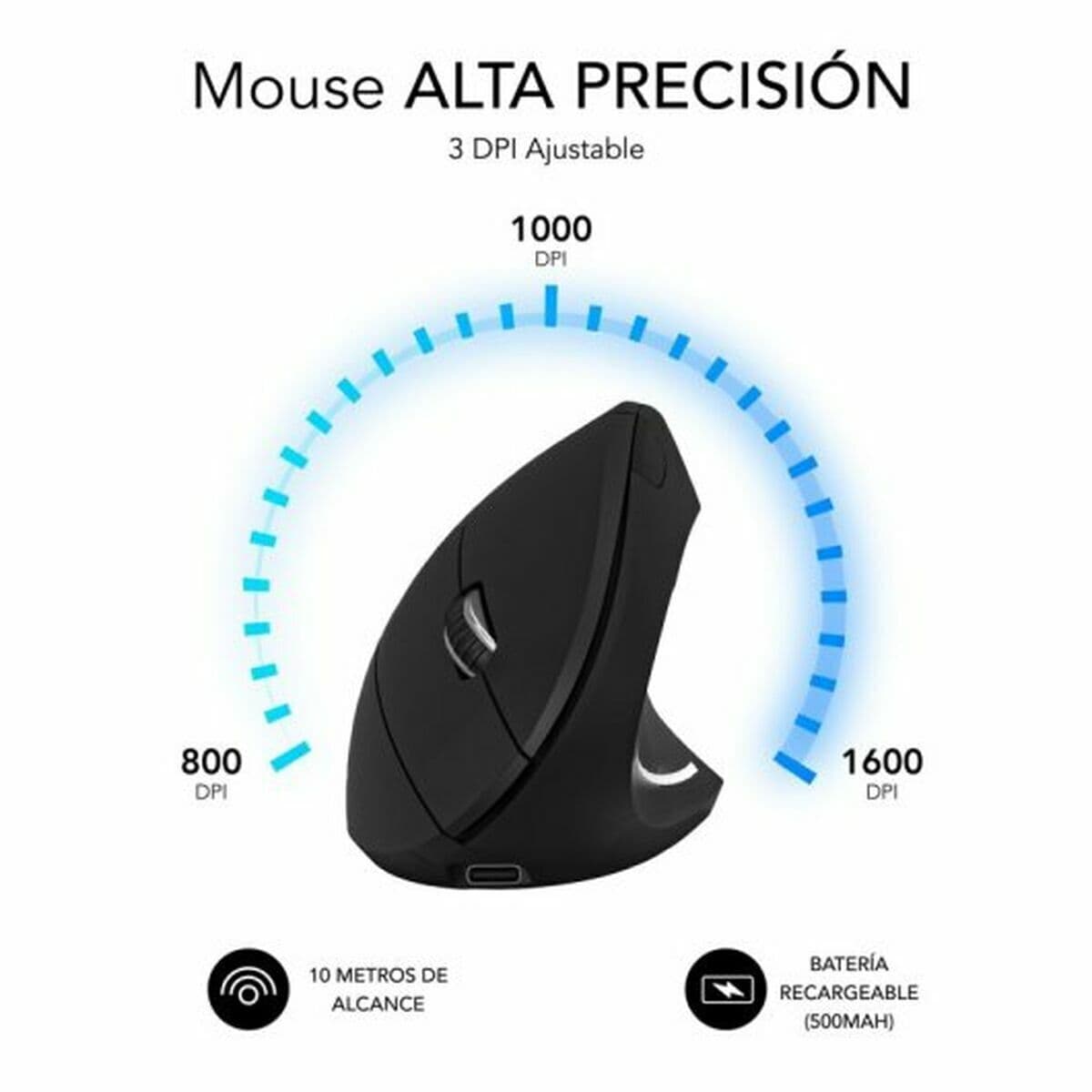 Souris Optique Ergonomique Subblim SUBMO-EDGVW01 Noir 1600 dpi - Image 9