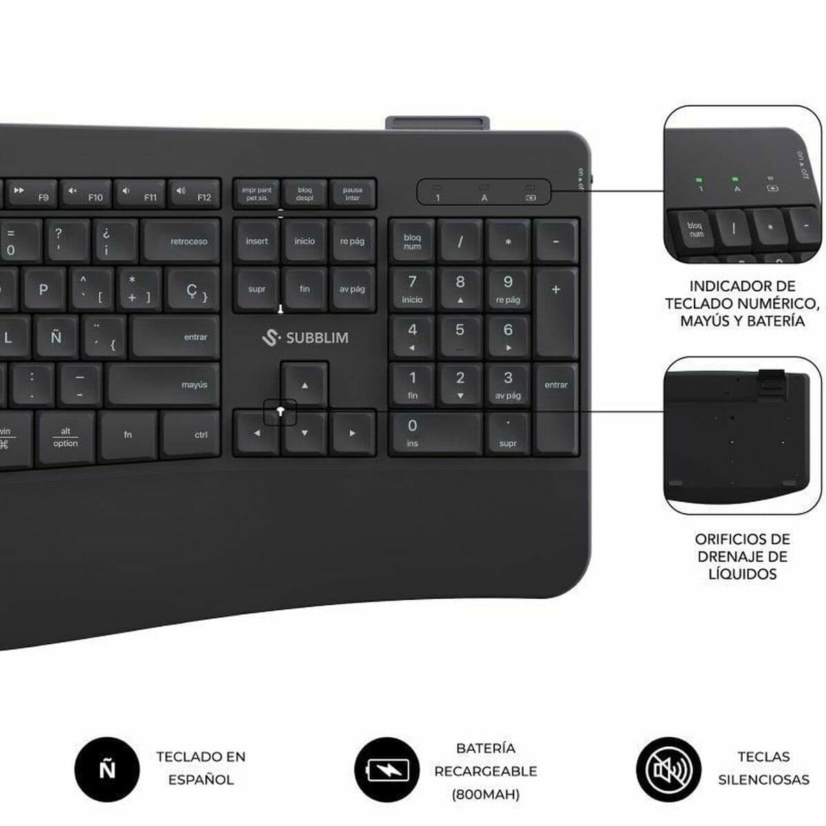 Tastatur mit Maus Subblim SUBKBC-DCOPW2 Schwarz Spanisch Qwerty Spanisch QWERTY - Image 17