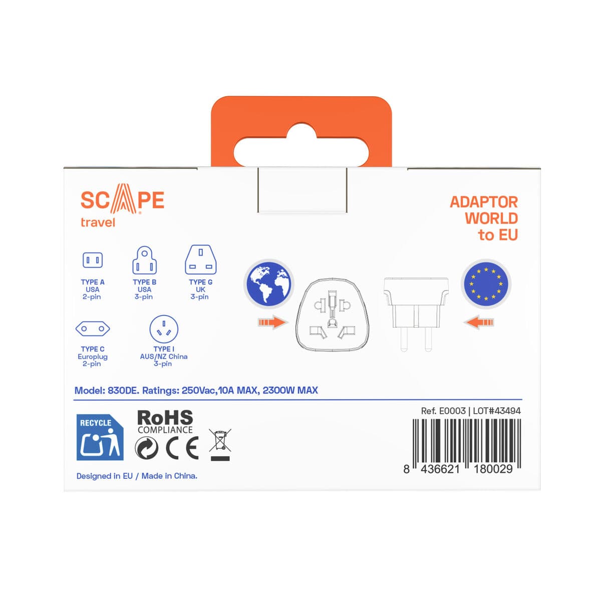 Scape Travel Set de 2 Adaptadores de viaje Internacional a Schuko - Image 8