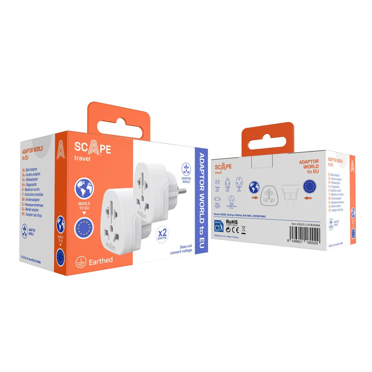 Scape Travel Set de 2 Adaptadores de viaje Internacional a Schuko - Image 9