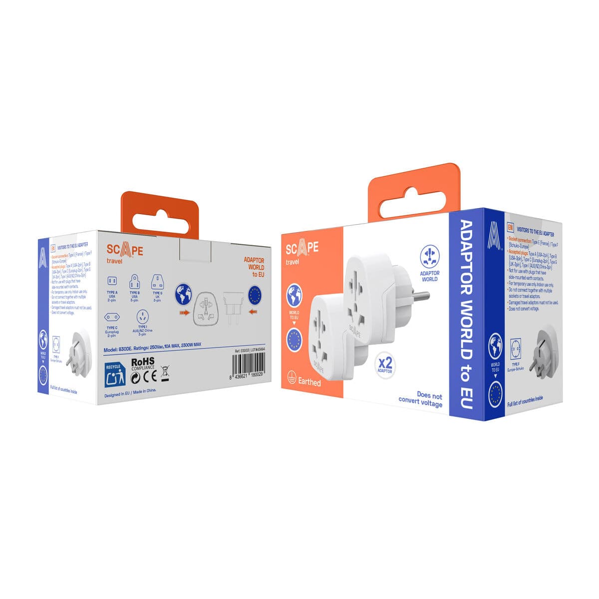 Scape Travel Set de 2 Adaptadores de viaje Internacional a Schuko - Image 10