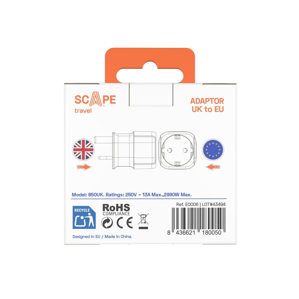 Plugg adapter Scape Travel 850UK Plast 13 A - Image 6