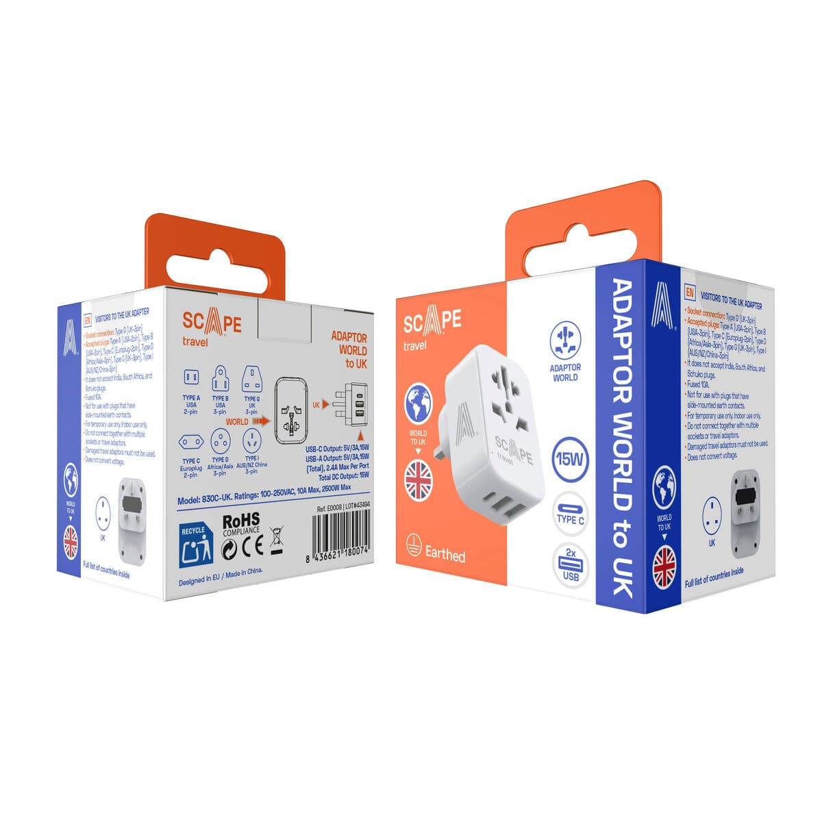 Plugg adapter Scape Travel 830C-UK Plast 150 W - Image 9