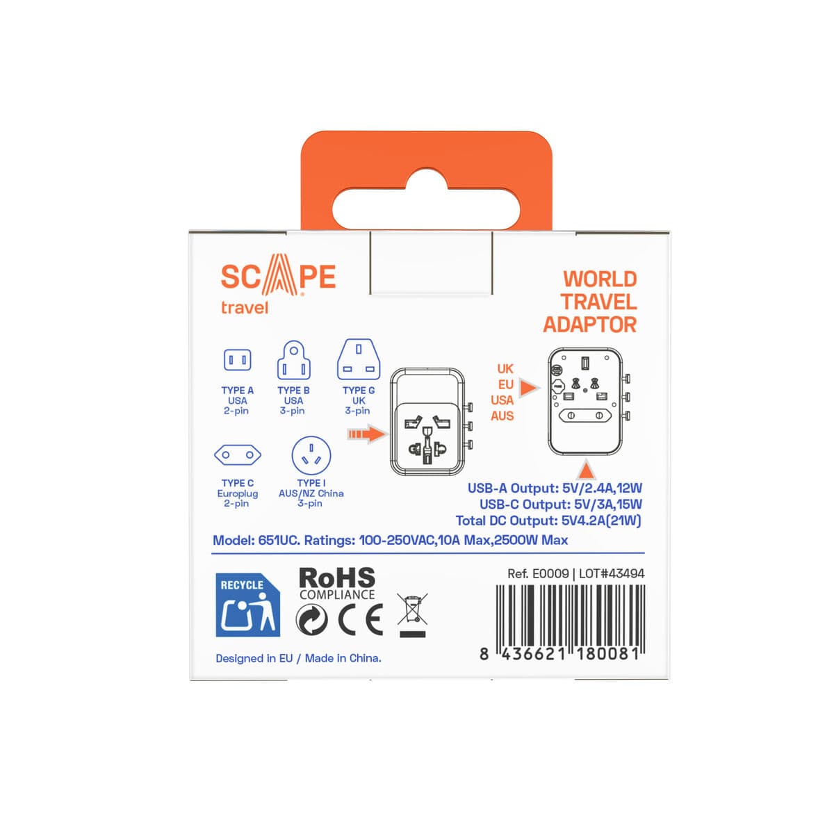 Plugg adapter Scape Travel 651UC Plast - Image 8