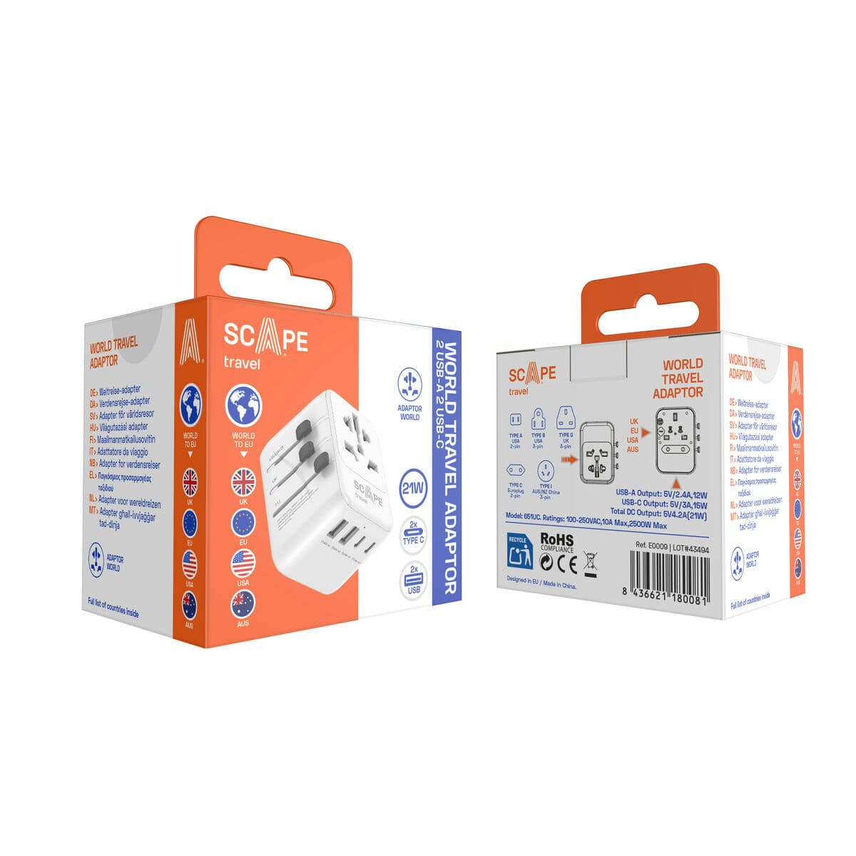 Plugg adapter Scape Travel 651UC Plast - Image 9