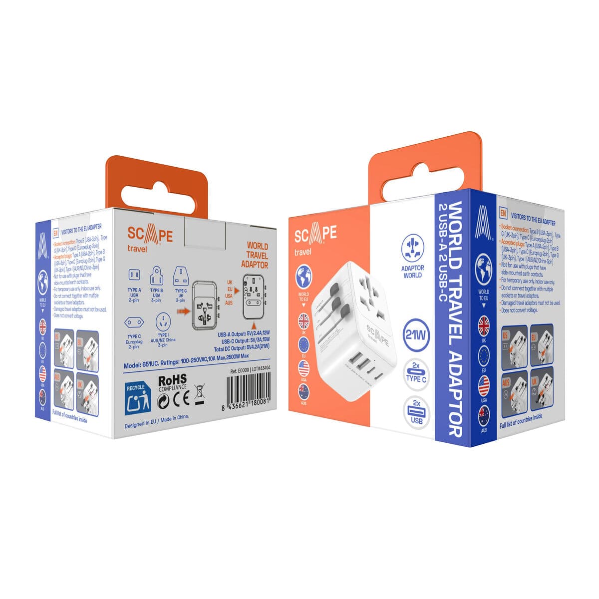 Plugg adapter Scape Travel 651UC Plast - Image 10