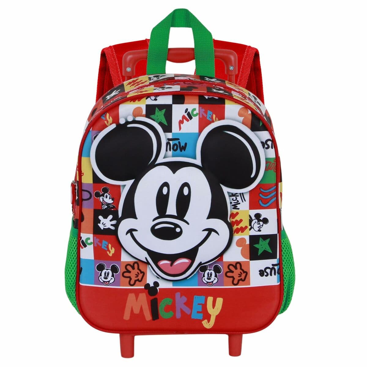 Školski Ruksak s Kotačima Mickey Mouse Mood Crvena Zelena 26 x 13 x 34 cm - Image 3