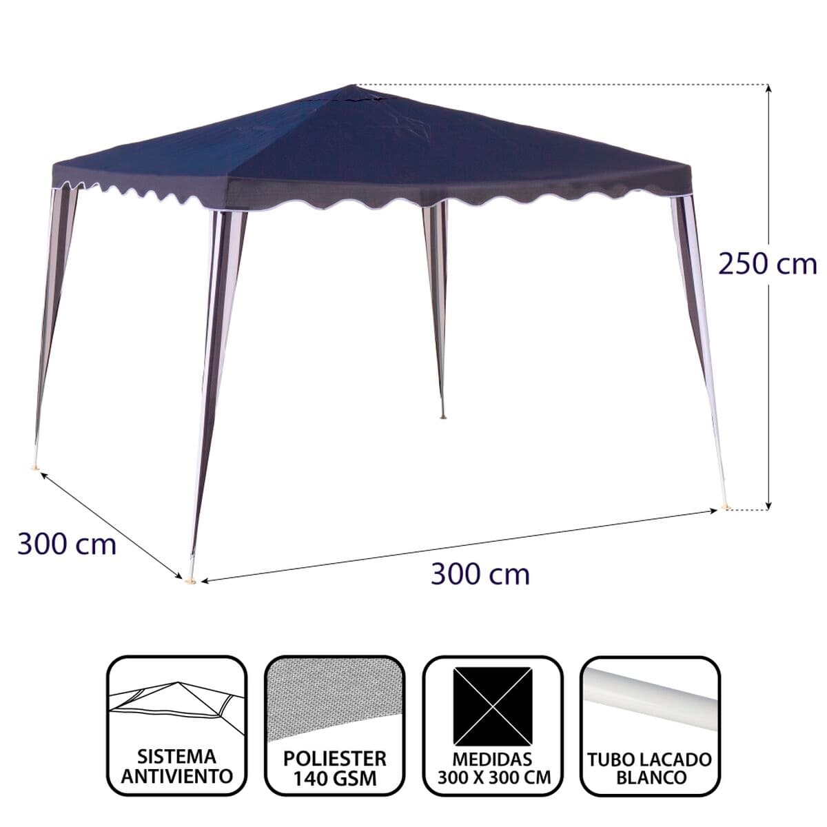 Pérgola Gazebo Poliéster Acero 300 x 300 x 245 cm - Image 4