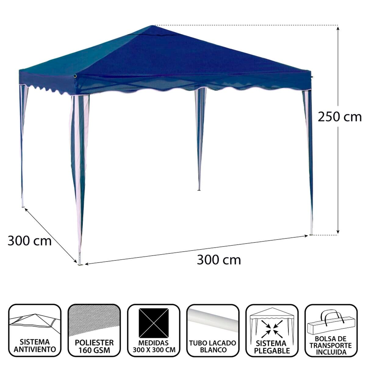 Pérgola Gazebo Acero 300 x 300 x 250 cm Azul - Image 4