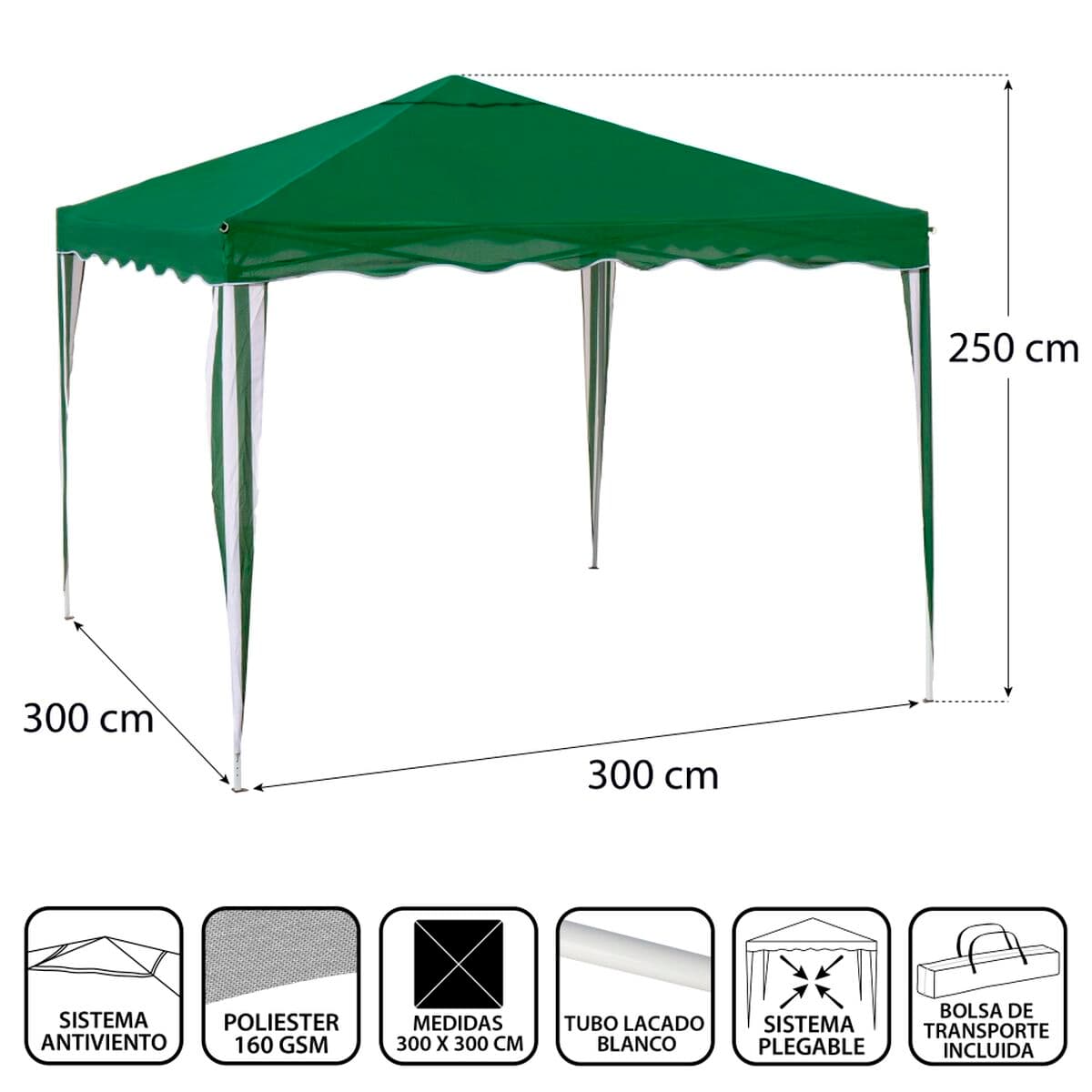 Pérgola Gazebo Poliéster Acero 300 x 300 x 250 cm - Image 4