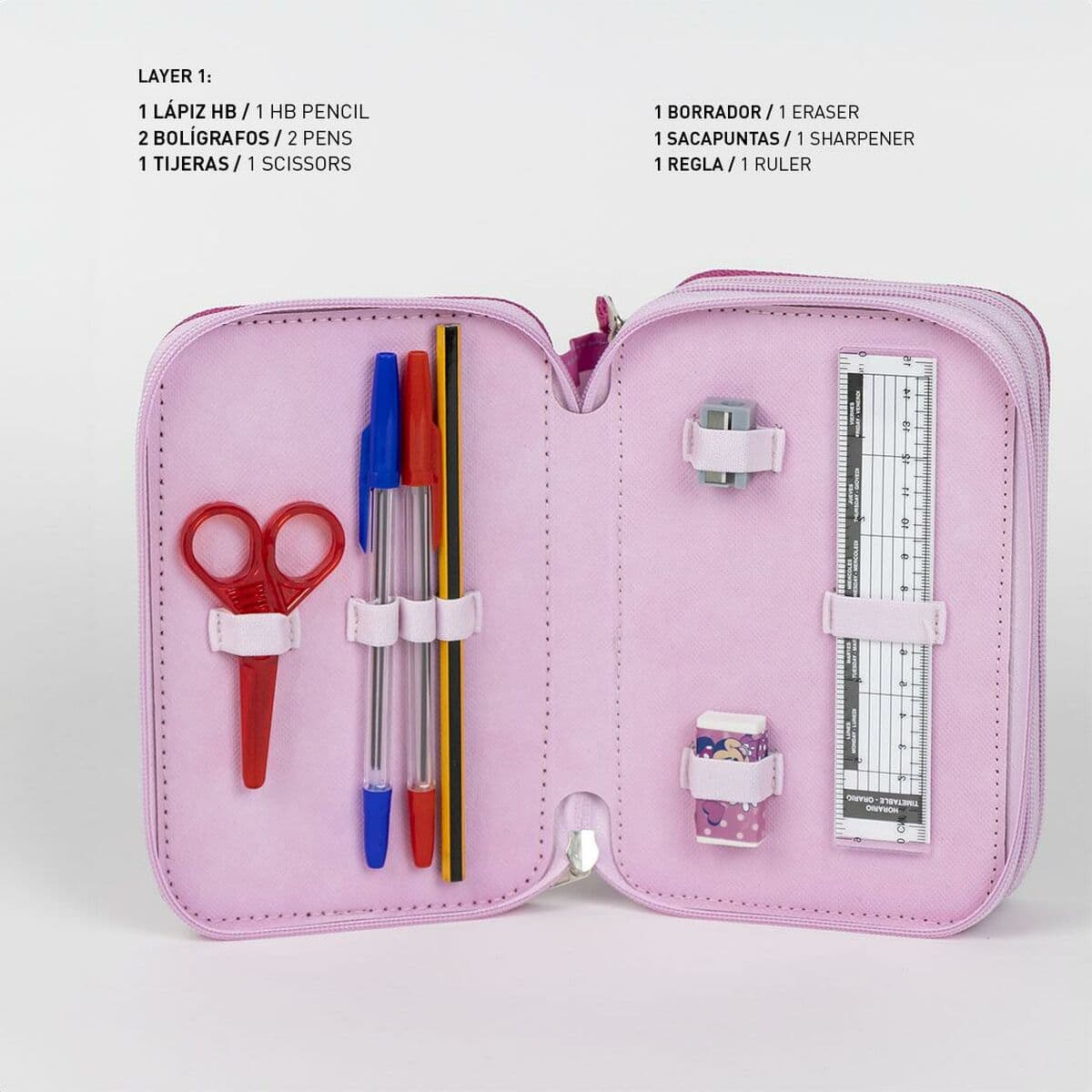 Dreifaches Federmäppchen Minnie Mouse Rosa 12,5 x 6,5 x 19,5 cm - Image 4