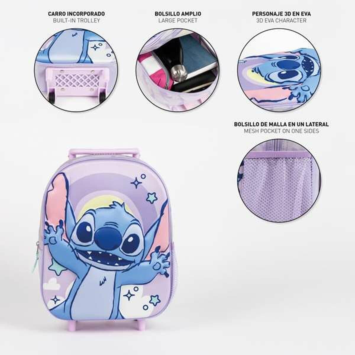 3D School Bag with Wheels Stitch Lilac 25,0 x 31,0 x 10,0 cm - Image 4