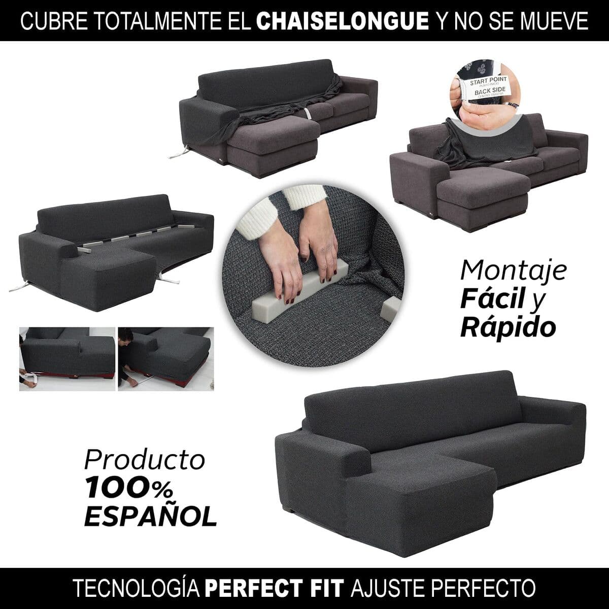 Funda para chaise longue de brazo corto izquierdo Sofaskins NIAGARA Gris (Reacondicionado A) - Image 14
