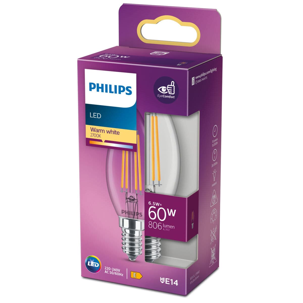 LED-lampa Ljus Philips Equivalent  E14 60 W Vit E (2700 K) - Image 3