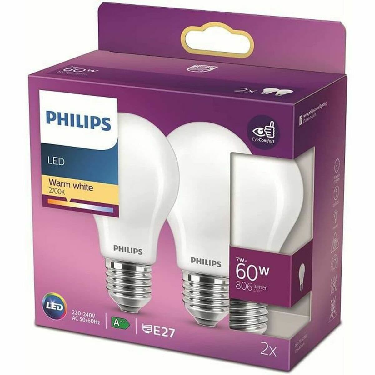 LED-Lampe Philips Classic Standard 60 W Weiß E E27 (2700 K) (2 Stück) - Image 4