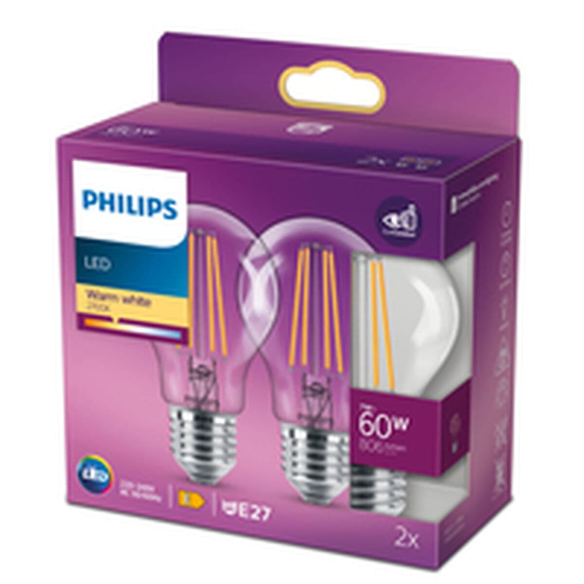 Bec LED Philips Classic 60 W Alb E E27 (2700 K) (2 Unități) - Image 3
