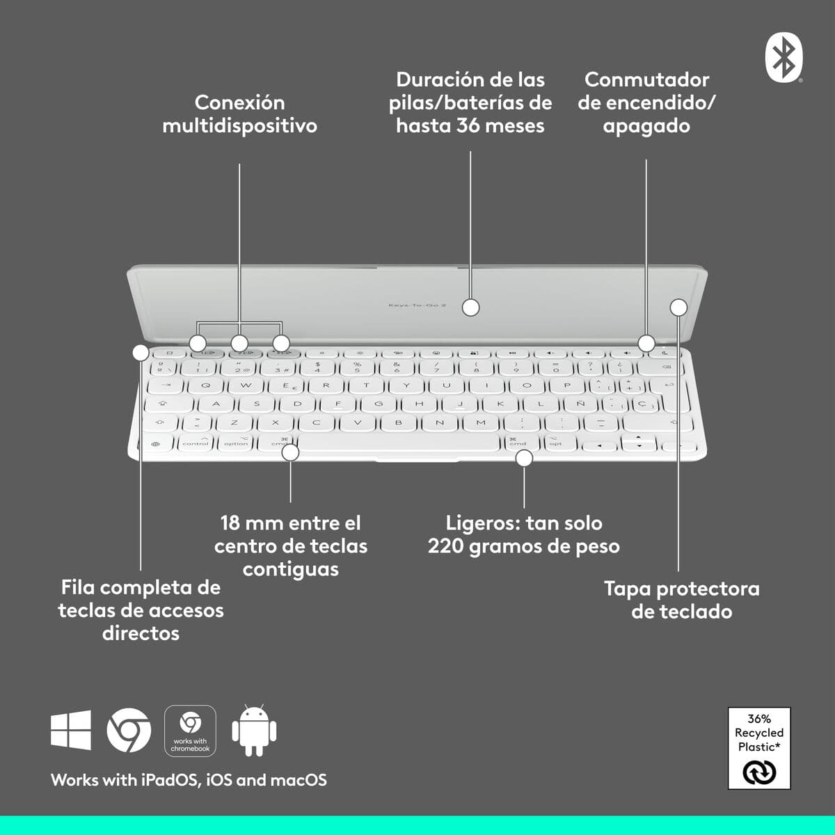 Clavier Bluetooth Logitech 920-013011 Espagnol Qwerty Gris Blanc/Gris - Image 16