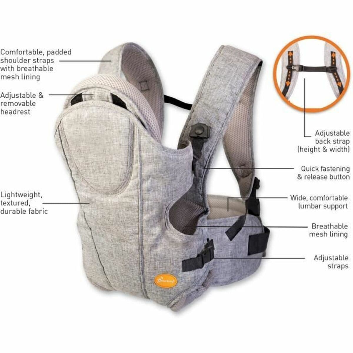 Mochila Portabebé Dreambaby Oxford Gris + 3 Años 15 kg - Image 2