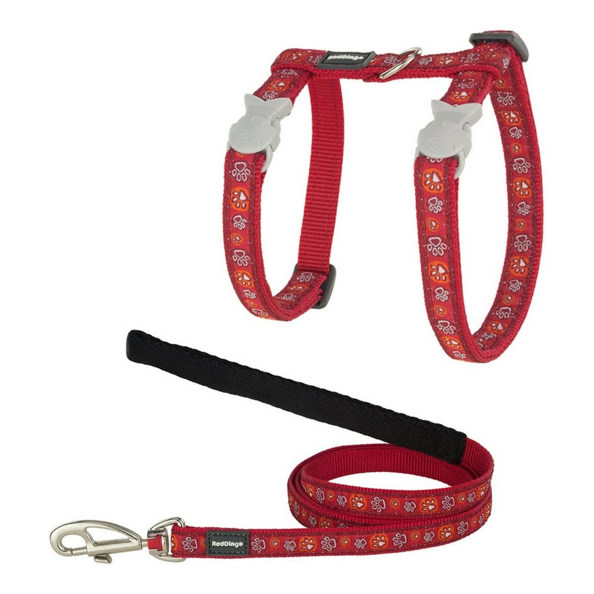 Kočičí postroj Red Dingo Style Červený Vodítko Zvířecí stopa