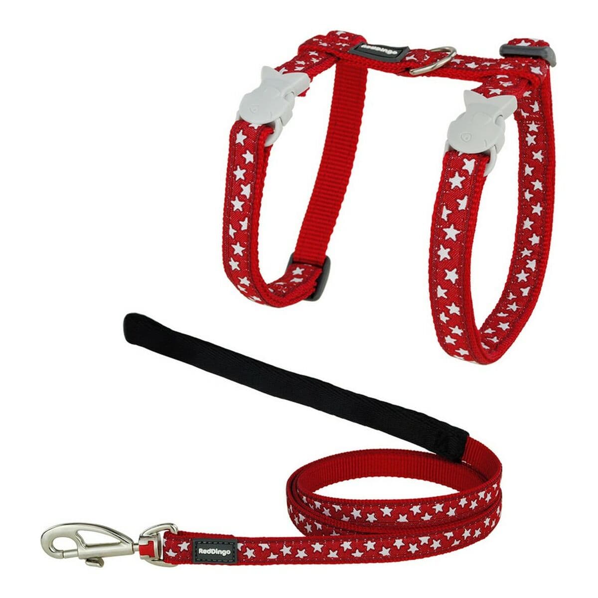 Kočičí postroj Red Dingo Style Červený Hvězda Bílý Vodítko